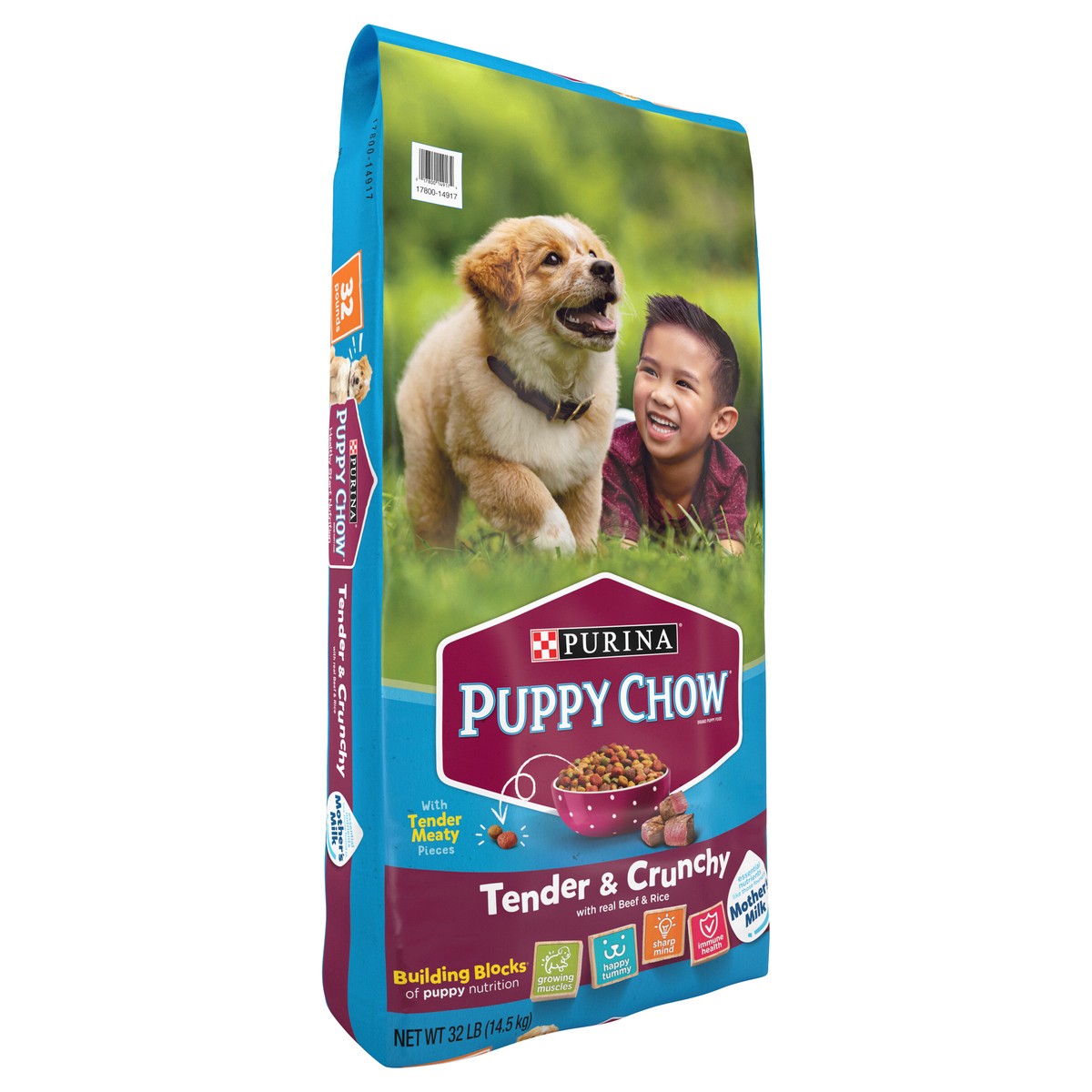 slide 4 of 9, Purina Puppy Chow High Protein Dry Puppy Food, Tender & Crunchy With Real Beef, 32 lb