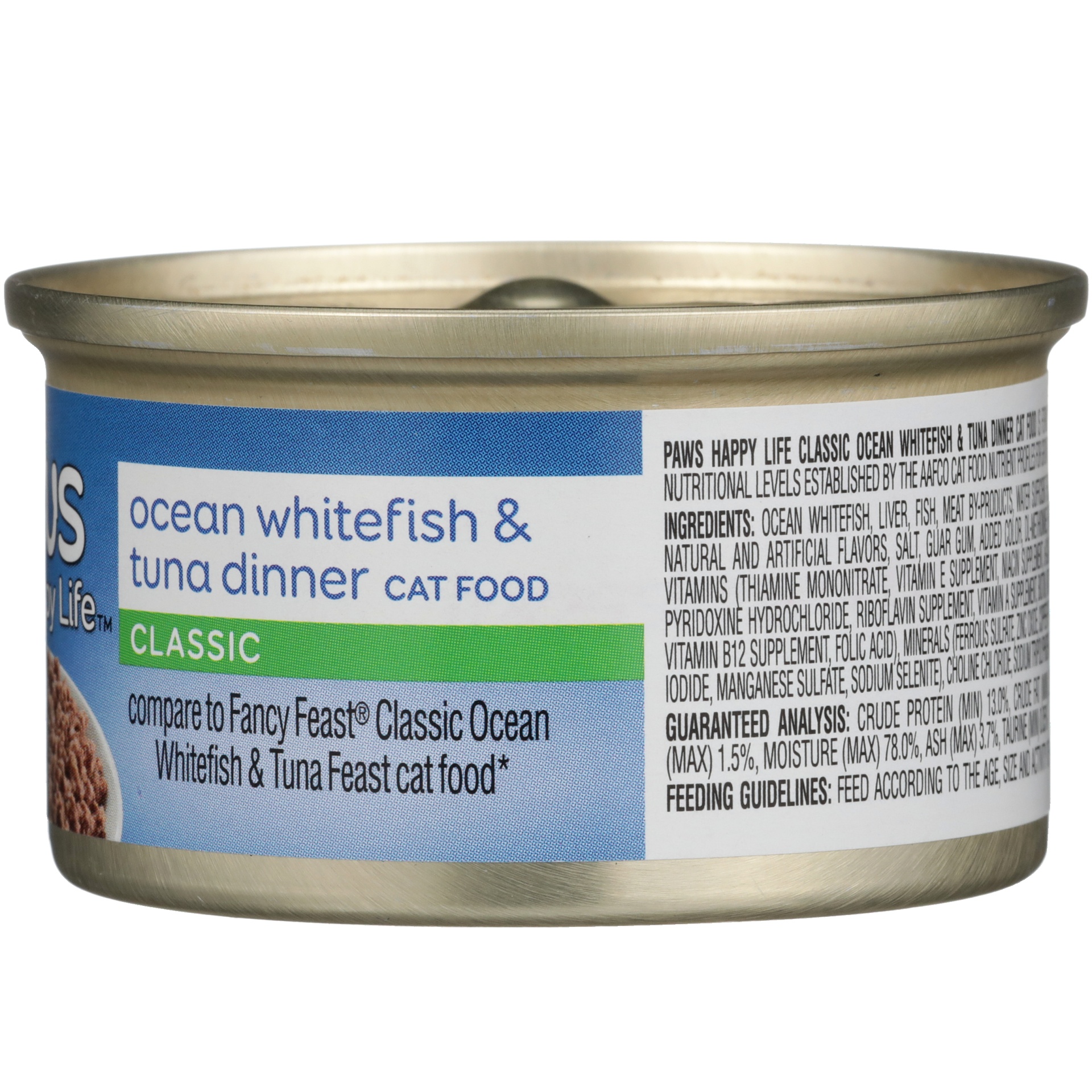 slide 4 of 6, Paws Happy Life Ocean Whitefish & Tuna Dinner Classic Cat Food, 3 oz