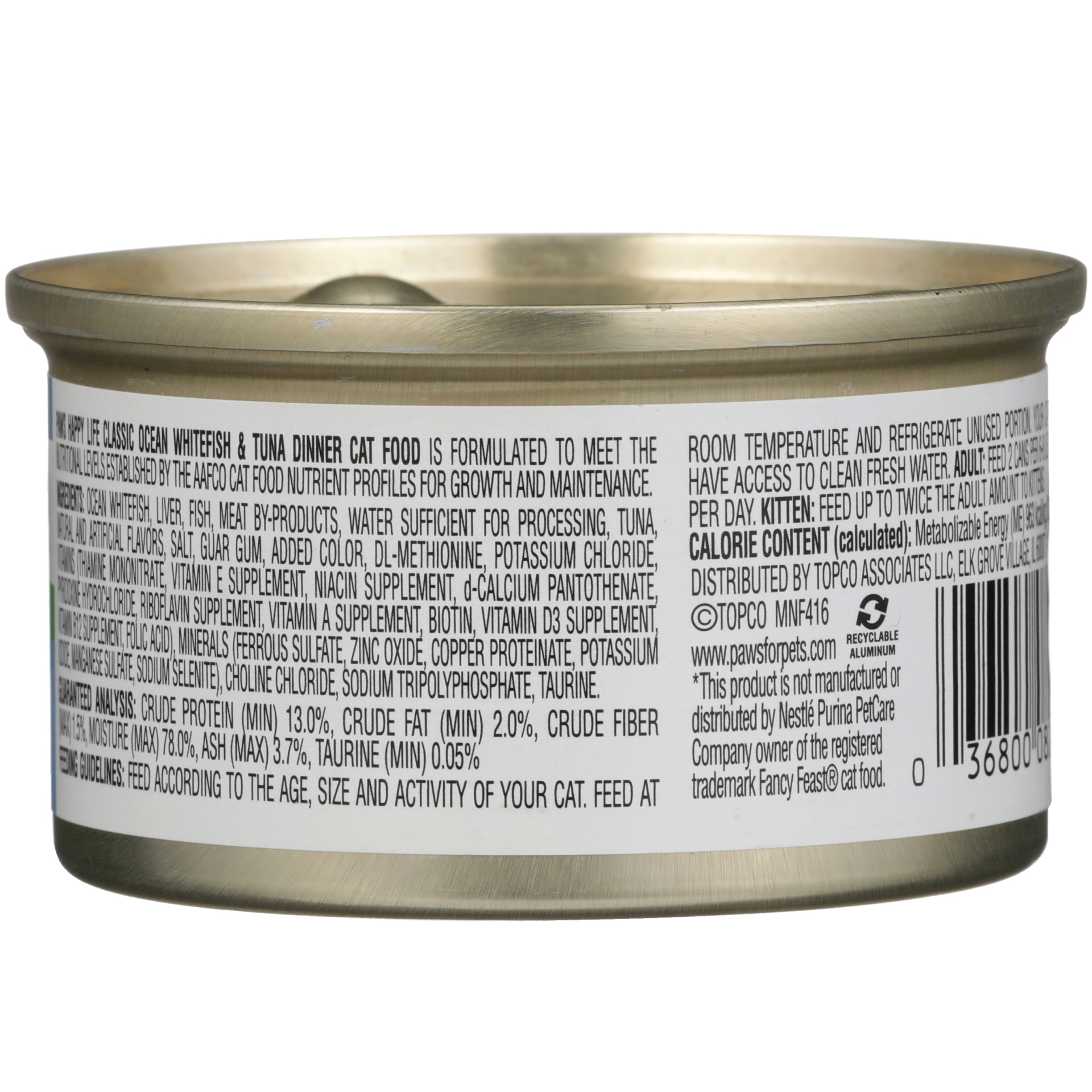 slide 5 of 6, Paws Happy Life Ocean Whitefish & Tuna Dinner Classic Cat Food, 3 oz