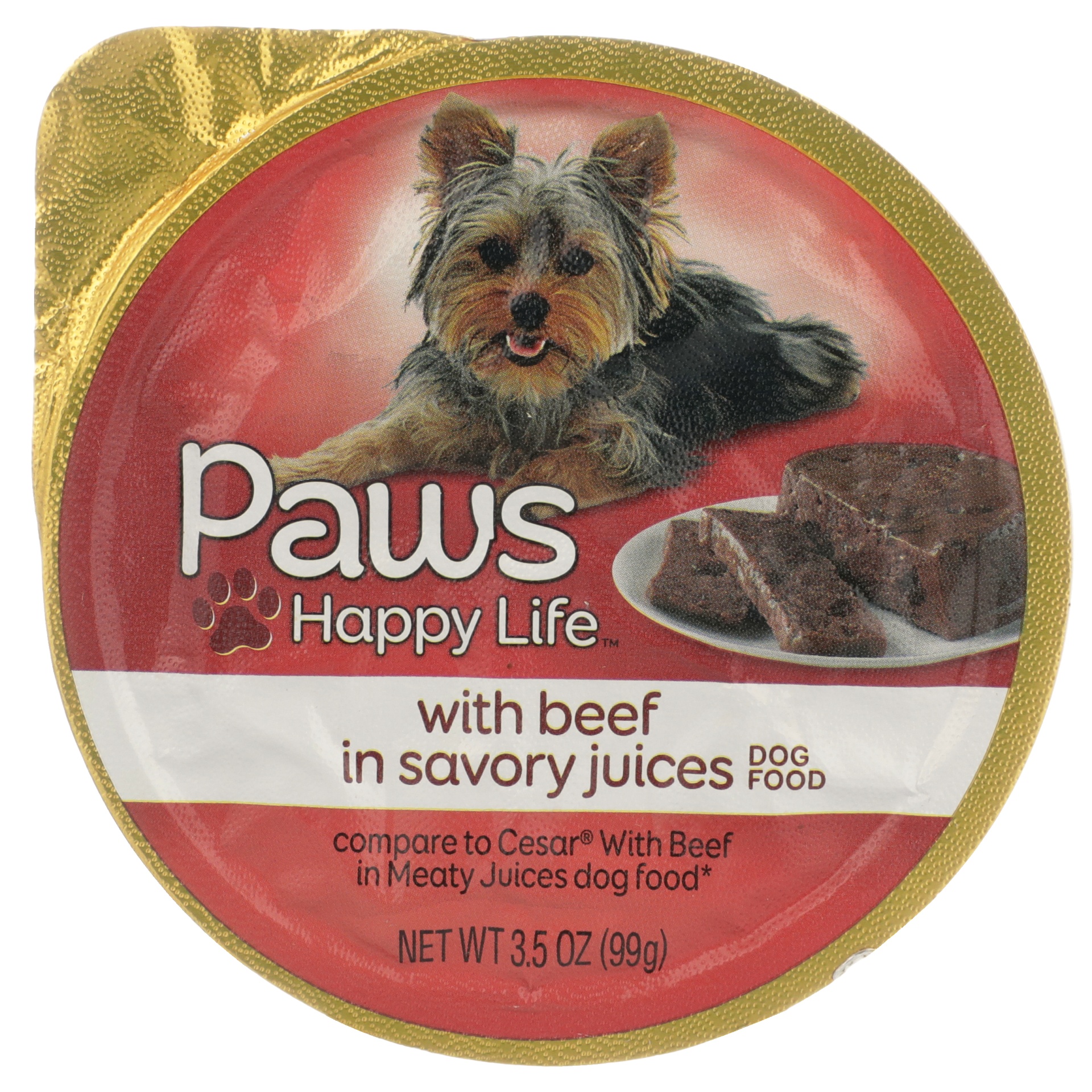 slide 1 of 6, Paws Happy Life Beef In Savory Juices Dog Food, 3.5 oz