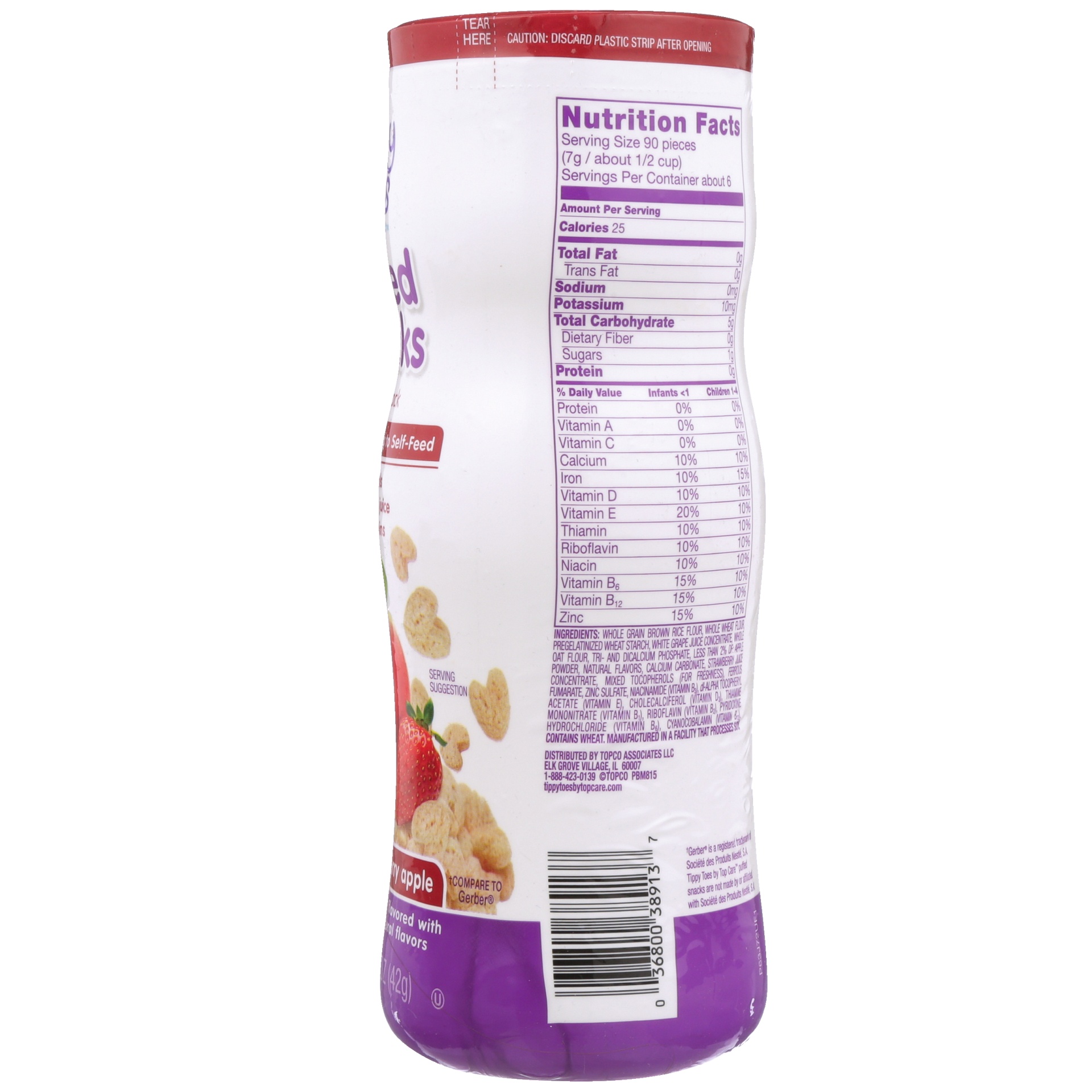 slide 4 of 6, Tippy Toes Strawberry Apple Puffed Grain Cereal Snacks, 1.48 oz