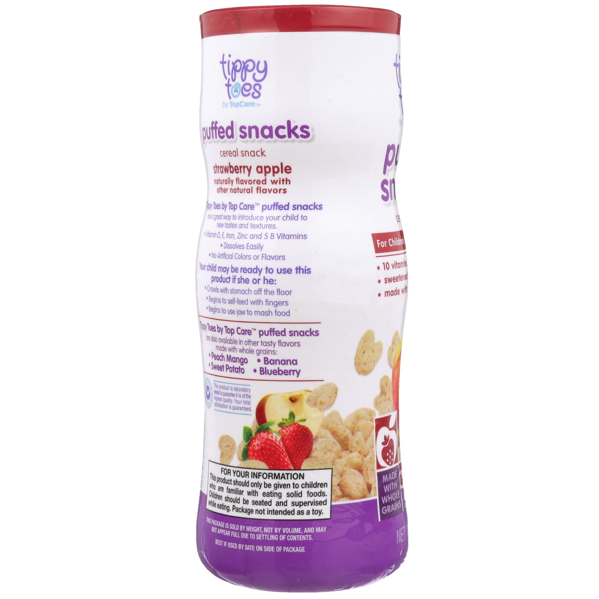 slide 2 of 6, Tippy Toes Strawberry Apple Puffed Grain Cereal Snacks, 1.48 oz