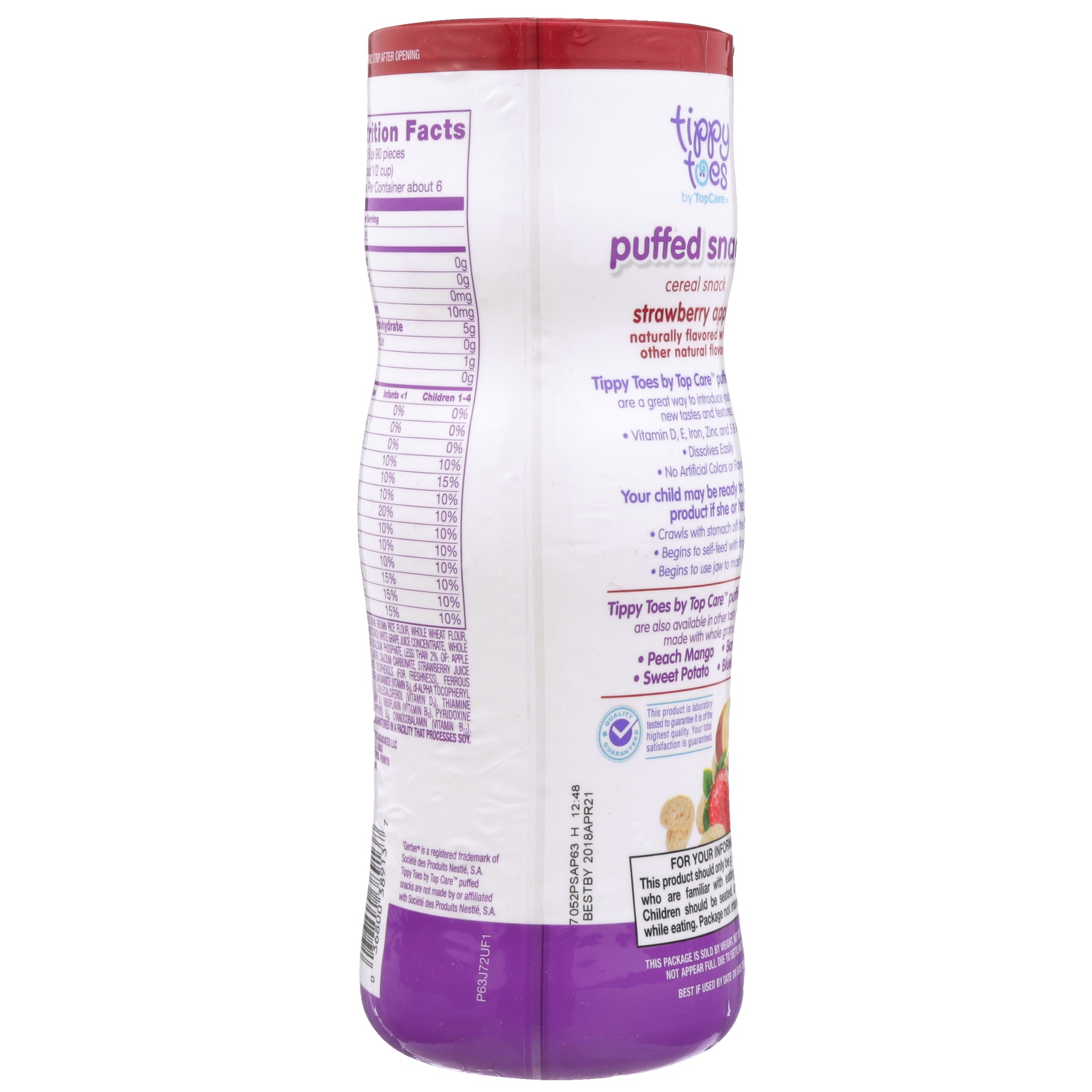 slide 6 of 6, Tippy Toes Strawberry Apple Puffed Grain Cereal Snacks, 1.48 oz