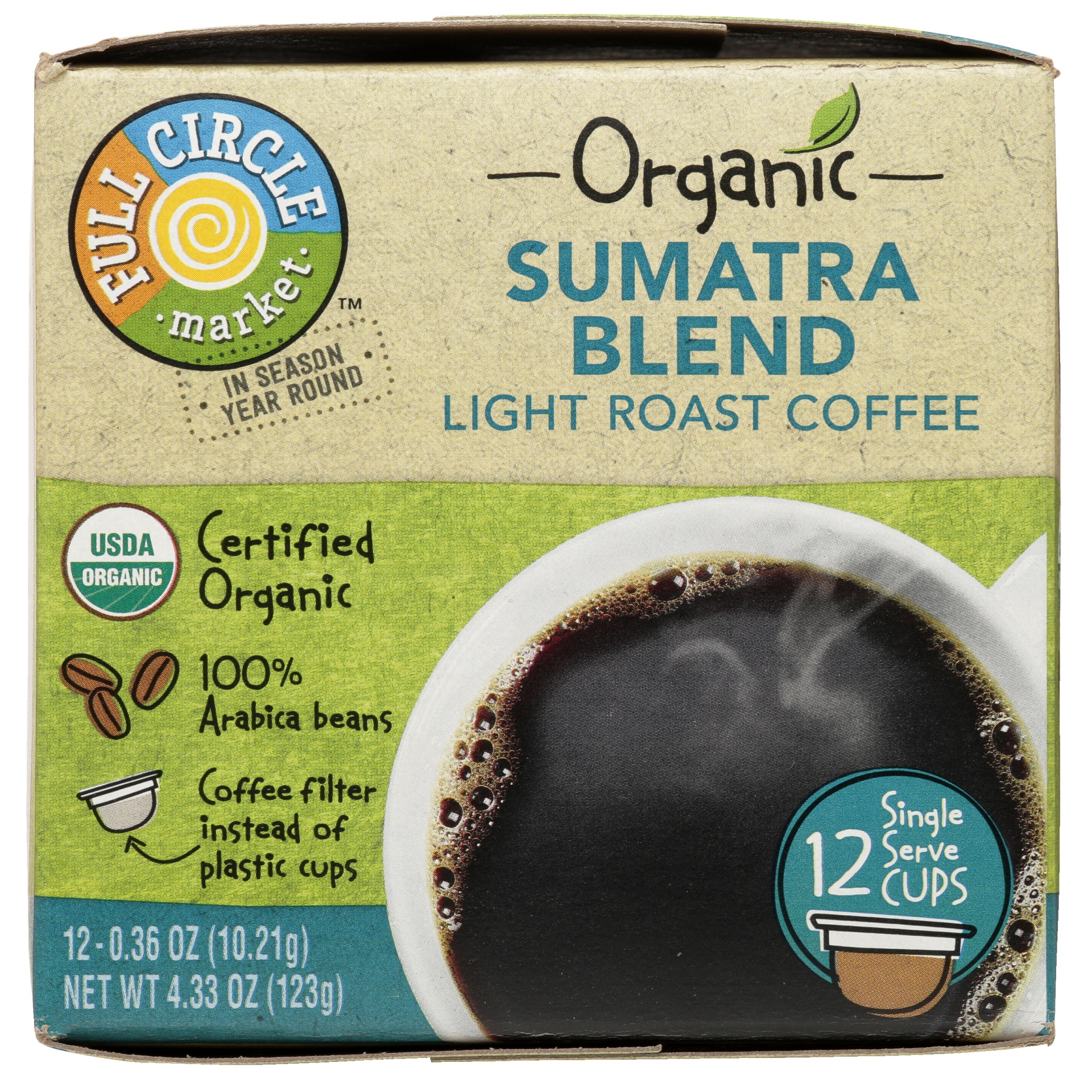 slide 2 of 6, Full Circle Market Light Roast Sumatra Blend 100% Arabica Coffee Single Serve Cups, 4.33 oz