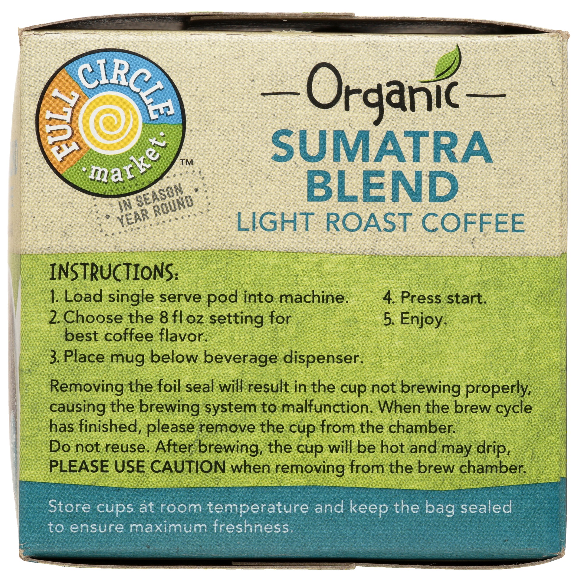 slide 3 of 6, Full Circle Market Light Roast Sumatra Blend 100% Arabica Coffee Single Serve Cups, 4.33 oz