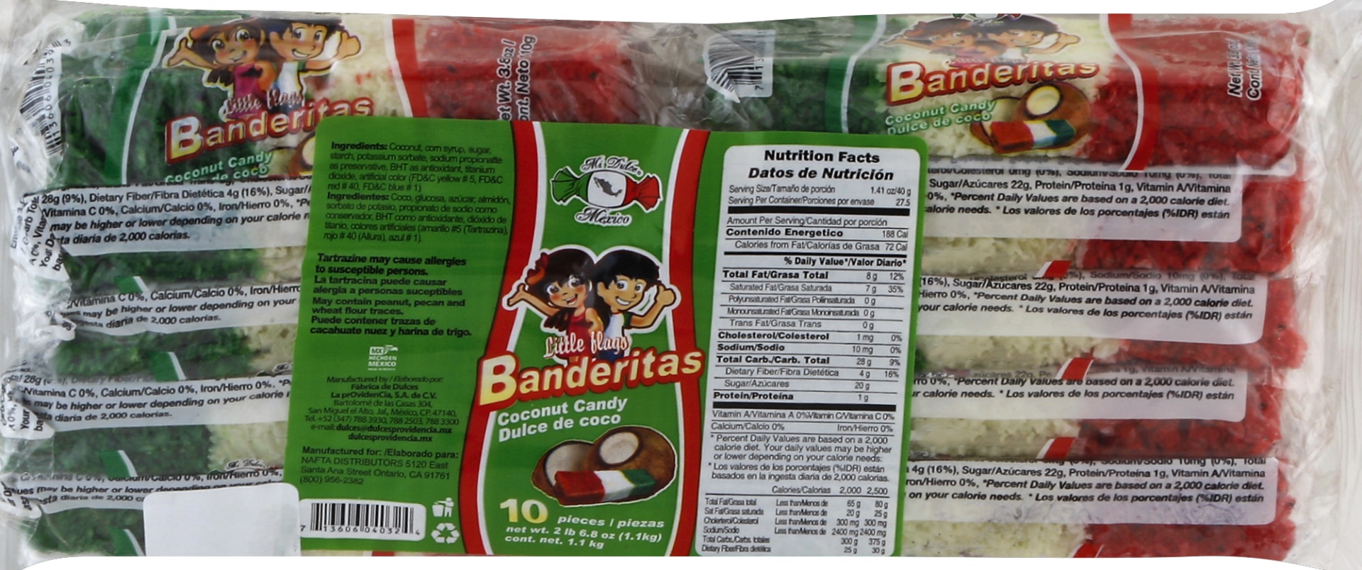 slide 1 of 1, Mi Dulce México Bandera Jumbo Coconut Candy, 10 ct