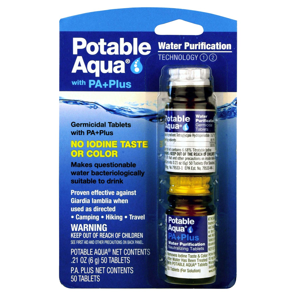 slide 1 of 1, Potable Aqua Water Purification Tablets with PA Plus, 1 ct