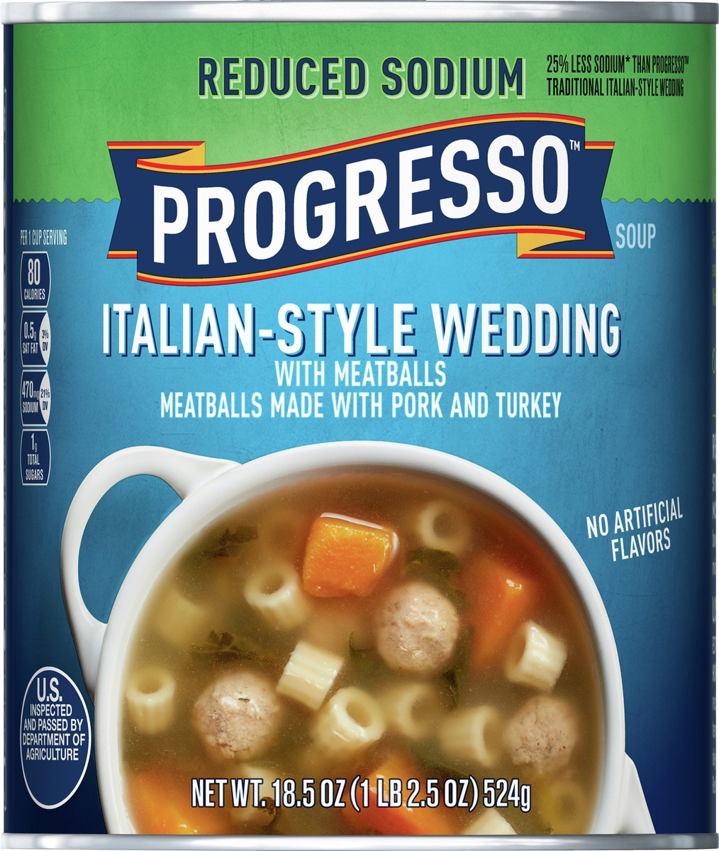 slide 3 of 14, Progresso Reduced Sodium, Italian-Style Wedding With Meatballs Canned Soup, 18.5 oz., 18.5 oz