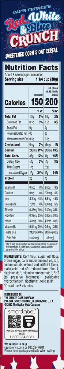 slide 6 of 6, Cap'n Crunch Sweetened Corn & Oat Cereal Red White & Blue Crunch 10.3 Oz, 10.3 oz