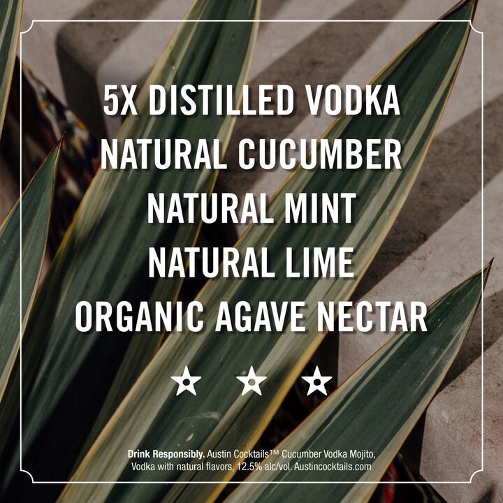 slide 3 of 5, Austin Cocktails Cucumber Vodka Sparkling Mojito Canned Cocktail, 4 pk 250ml Cans, 12.5% ABV, 33.81 fl oz