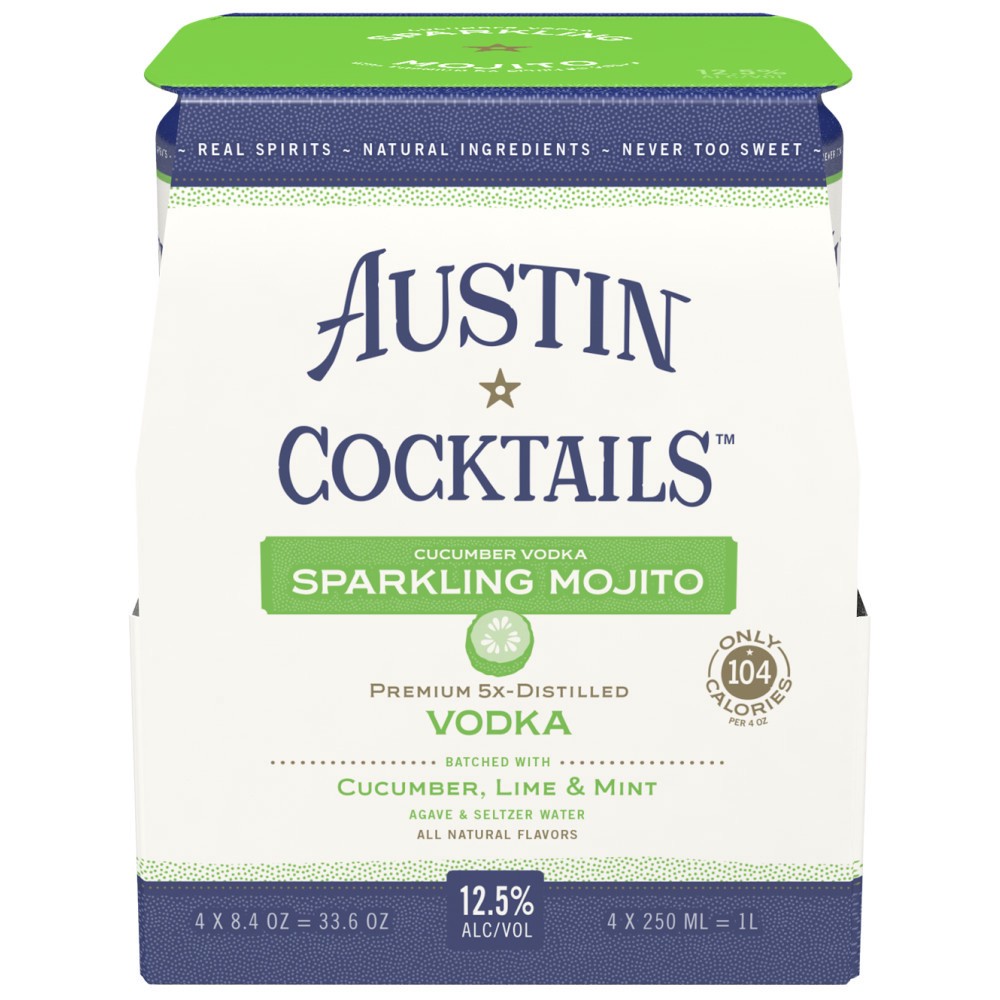 slide 1 of 5, Austin Cocktails Cucumber Vodka Sparkling Mojito Canned Cocktail, 4 pk 250ml Cans, 12.5% ABV, 33.81 fl oz