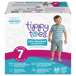 Tippy Toes Size 7 (41+ lb) Ultra Absorbent Diapers Super Pack 60 ct