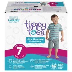 Tippy Toes Size 7 (41+ lb) Ultra Absorbent Diapers Super Pack 60 ct