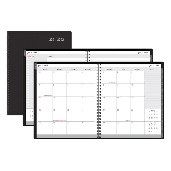 slide 1 of 1, Office Depot Brand Weekly/Monthly Academic Planner, Horizontal Format, 8'' X 11'', 30% Recycled, Black, July 2021 To August 2022, 1 ct