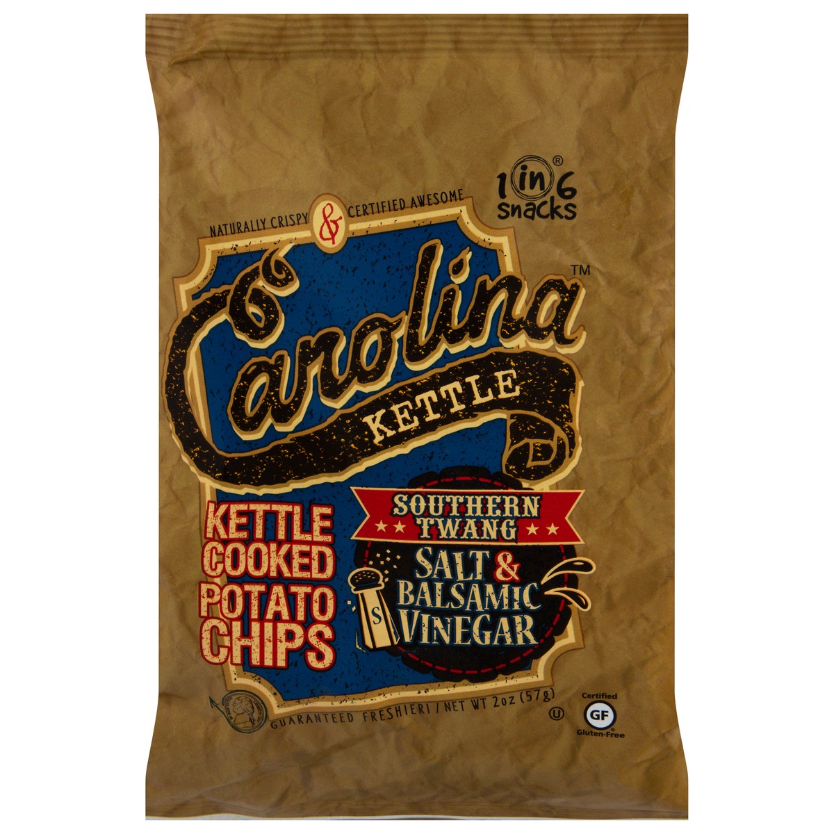 slide 1 of 9, Carolina Kettle Salt And Vinegar Chips, 2 oz