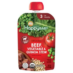 Happy Baby Organics Savory Blends Stage 3 Baby Food Puree, Grass-Fed Beef, Market Vegetables & Quinoa Stew Pouch – 3.5 oz