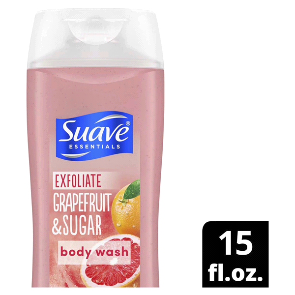 slide 1 of 1, Suave Essentials Exfoliate Grapefruit & Sugar Body Wash, 15 oz