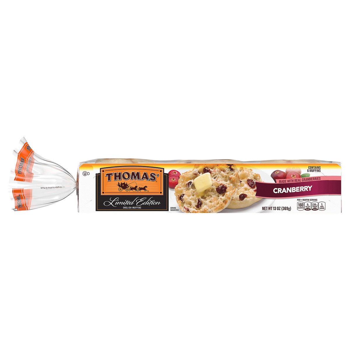 slide 1 of 5, Thomas' Limited Edition Cranberry English Muffins, 6 count, 13 oz, 6 ct