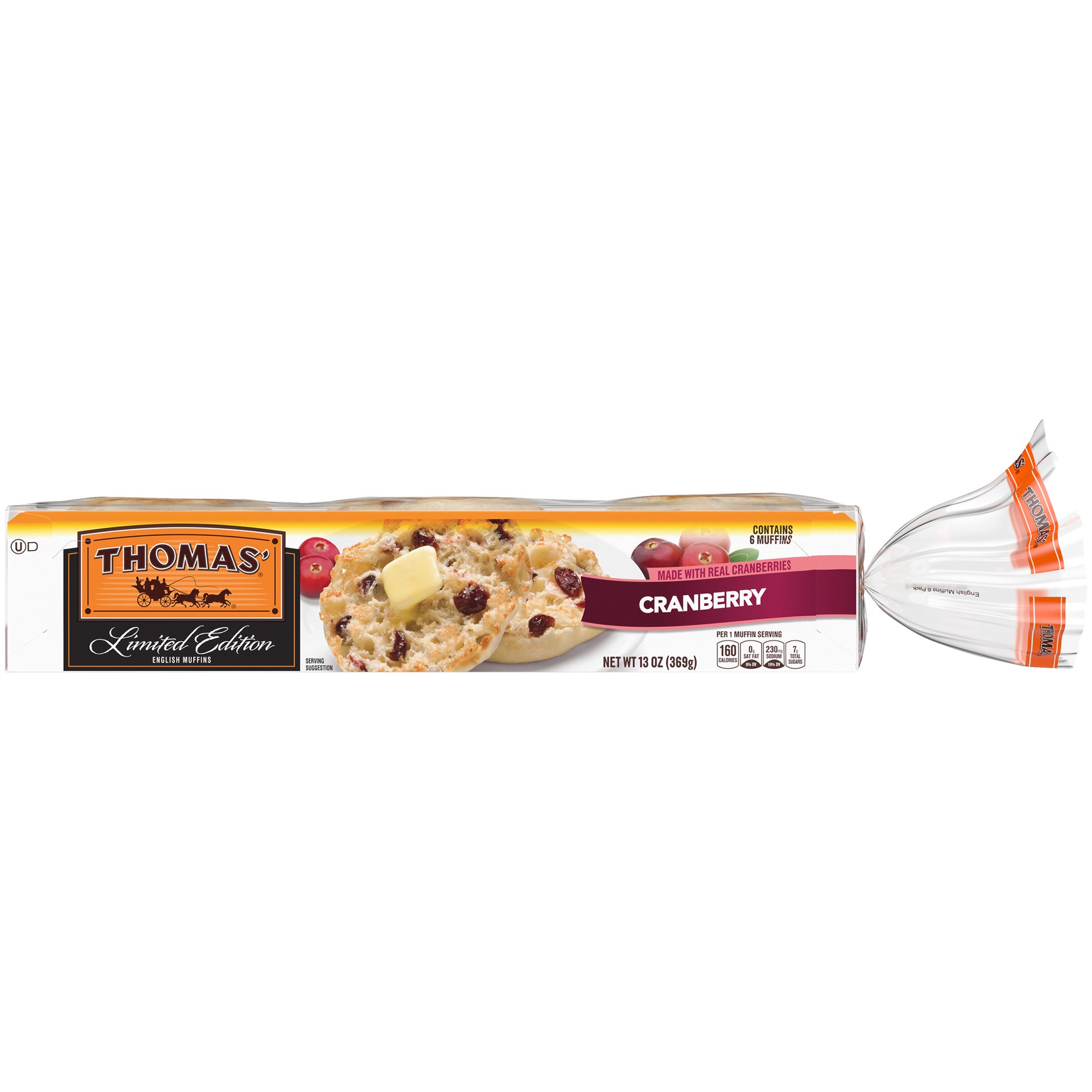 slide 3 of 5, Thomas' Limited Edition Cranberry English Muffins, 6 count, 13 oz, 6 ct