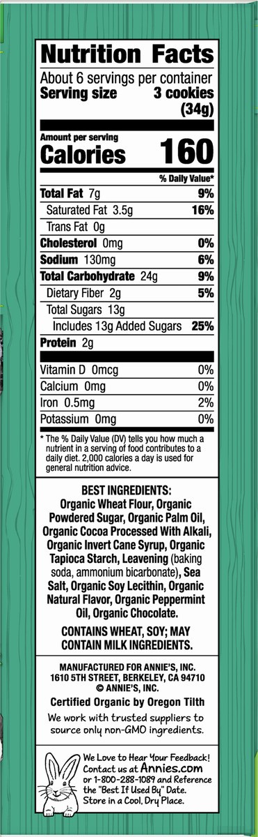 slide 7 of 13, Annie's Organic Grabbits Chocolate Mint Sandwich Cookies, 8.06 oz, 20 ct, 20 ct