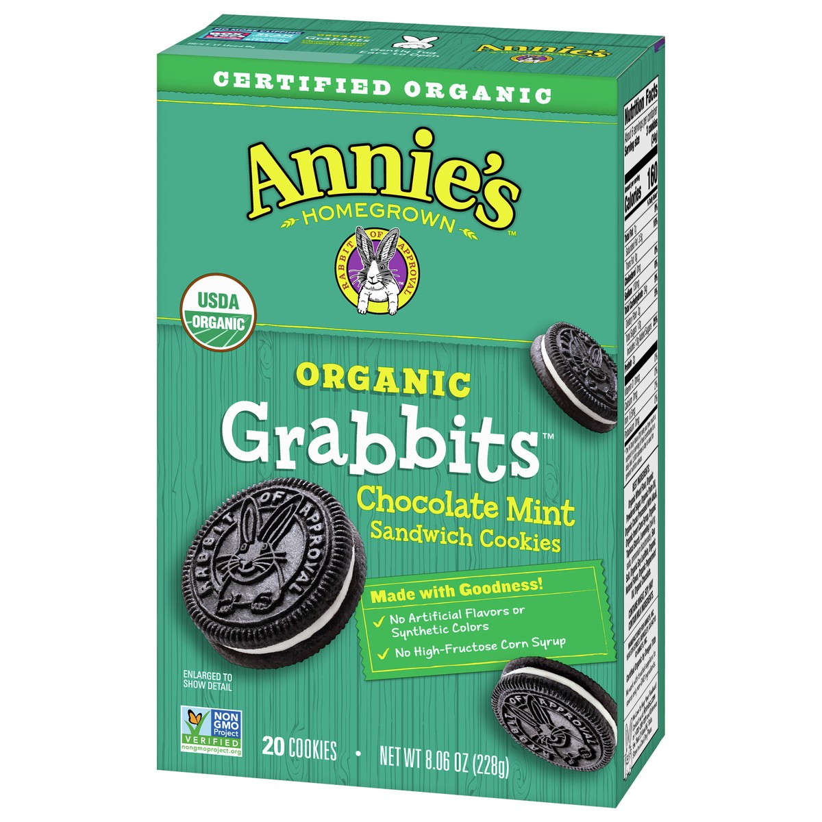 slide 8 of 13, Annie's Organic Grabbits Chocolate Mint Sandwich Cookies, 8.06 oz, 20 ct, 20 ct