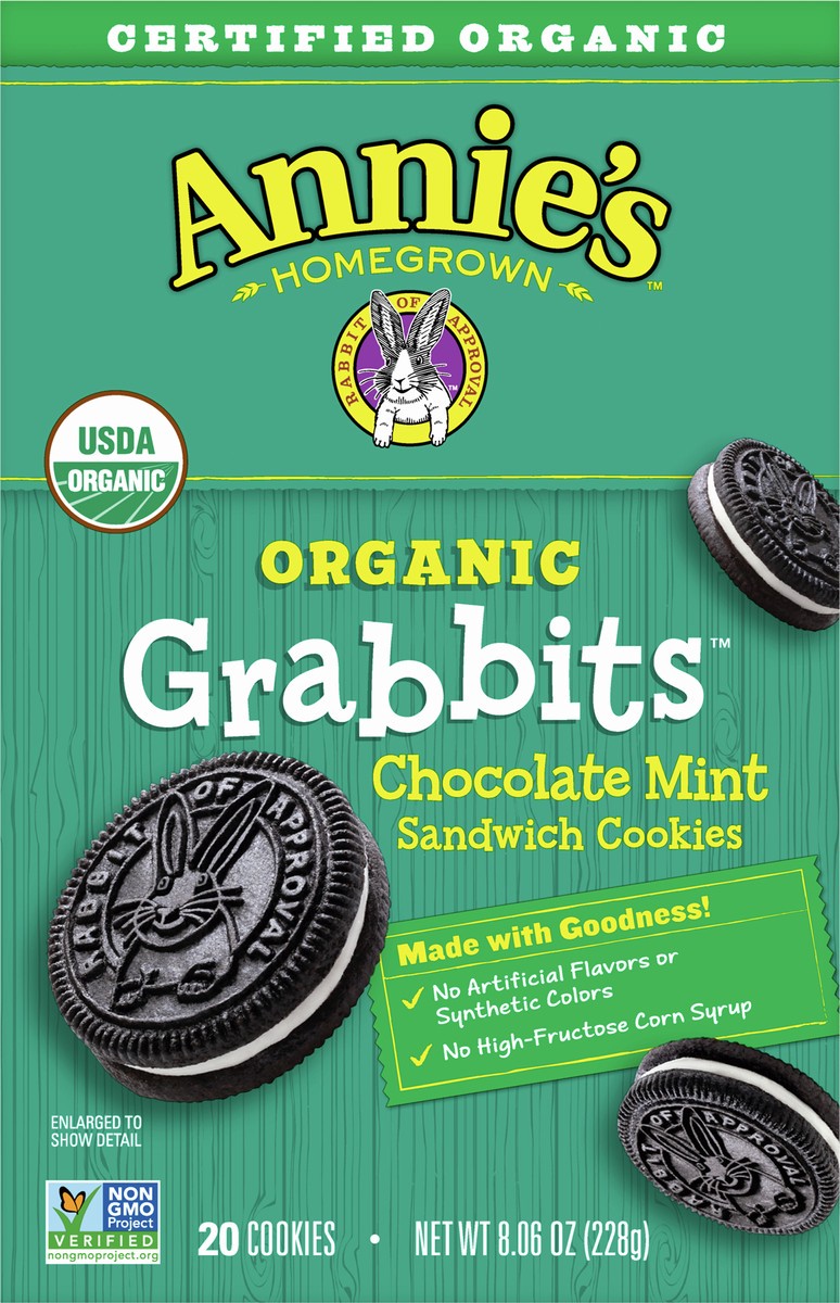 slide 9 of 13, Annie's Organic Grabbits Chocolate Mint Sandwich Cookies, 8.06 oz, 20 ct, 20 ct