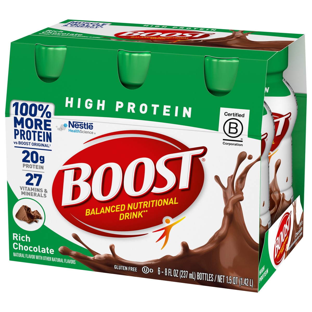 slide 8 of 9, Boost High Protein Nutritional Drink, Rich Chocolate, 20g Protein , 6 - 8 fl oz Bottles, 48 fl oz