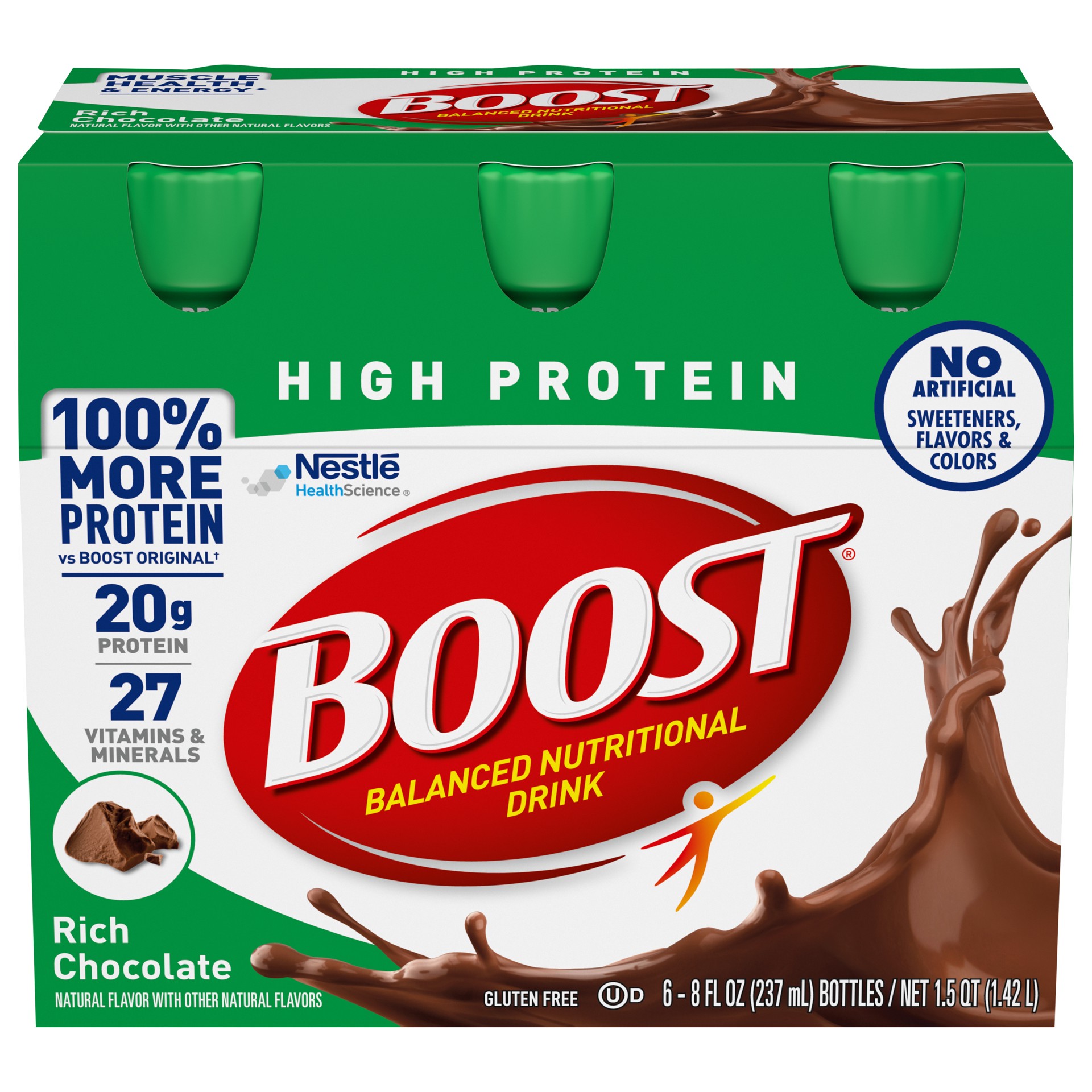 slide 1 of 9, Boost High Protein Nutritional Drink, Rich Chocolate, 20 g Protein , 6 - 8 fl oz Bottles, 8 fl oz