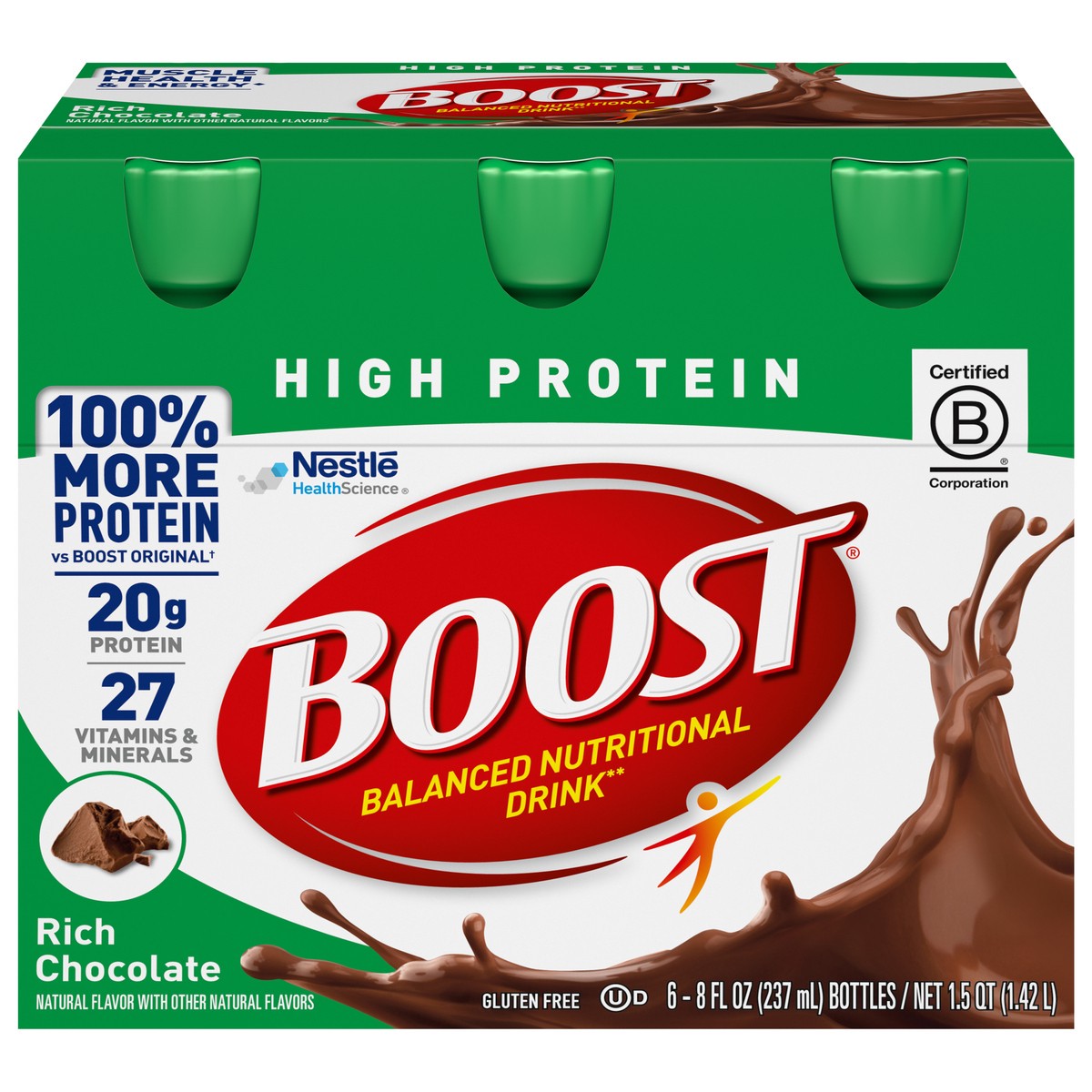 slide 1 of 9, Boost High Protein Nutritional Drink, Rich Chocolate, 20g Protein , 6 - 8 fl oz Bottles, 48 fl oz