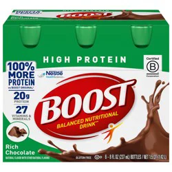 Boost High Protein Balanced Rich Chocolate Nutritional Drink 6 - 8 fl oz Bottles