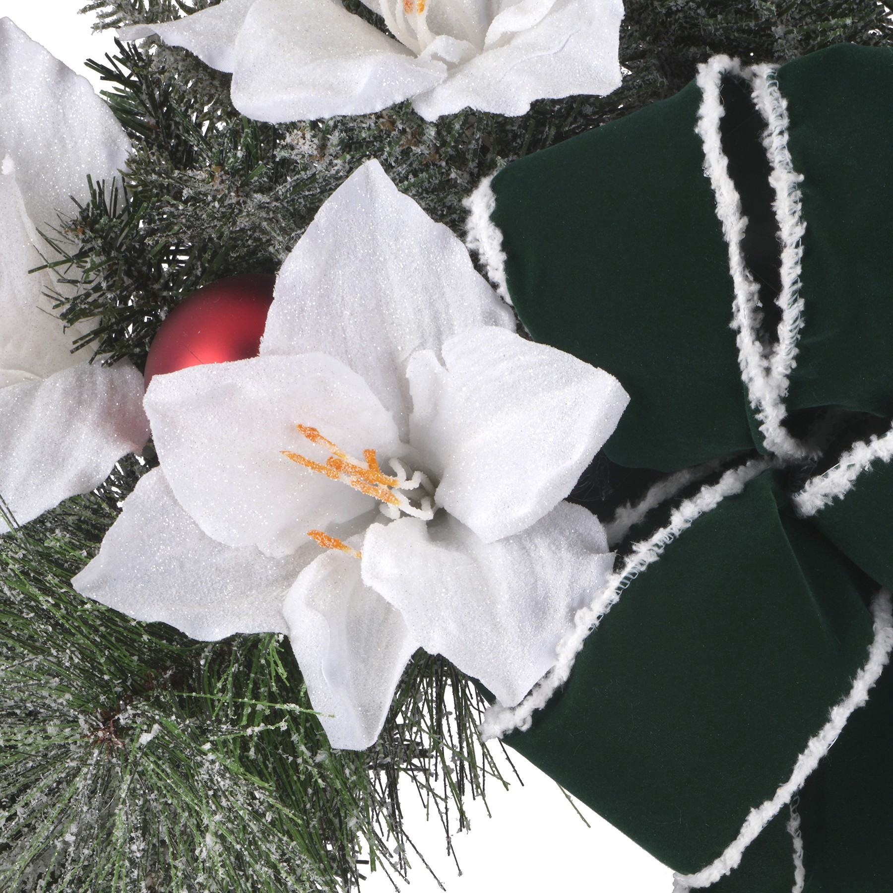 slide 2 of 2, 28" White & Green Amaryllis & Ornament Wreath By Ashland, 28 in