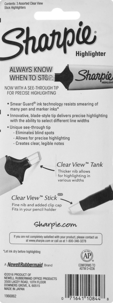 slide 5 of 8, Sharpie Clear View Stick Highlighter 3 ea, 3 ct