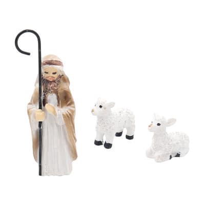 slide 1 of 3, Mini Shepherd & Lambs Decoration Set By Ashland, null