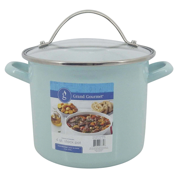 slide 1 of 9, Grand Gourmet Enamel Stock Pot, Sky Blue, 4 qt