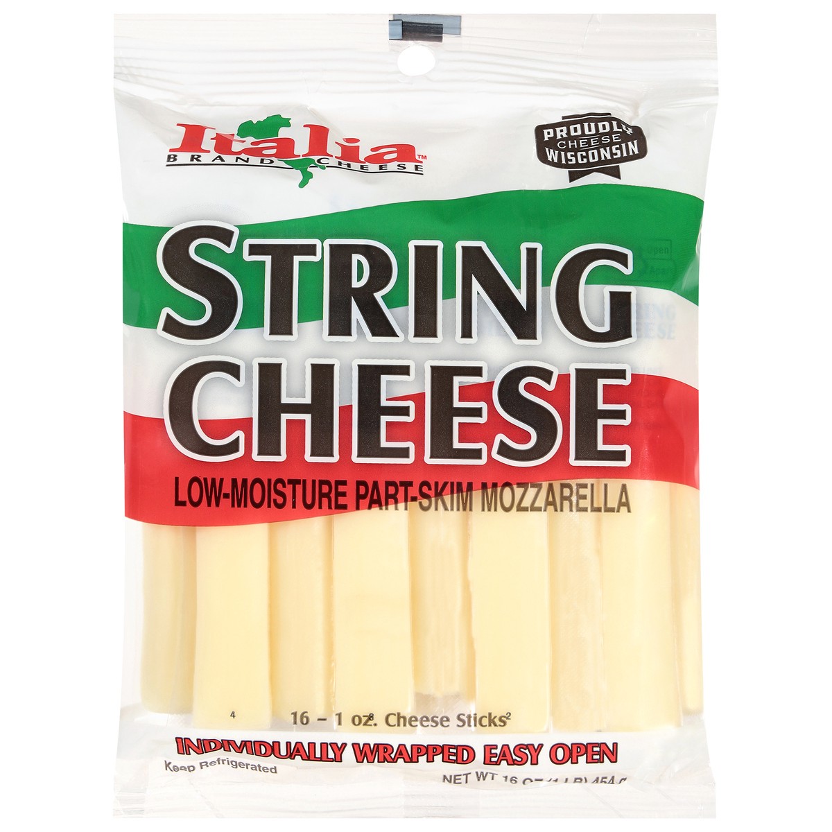 slide 2 of 4, Italia Brand Cheese Low-Moisture Part Skim Mozzarella String Cheese 16 - 1 oz Sticks, 16 oz