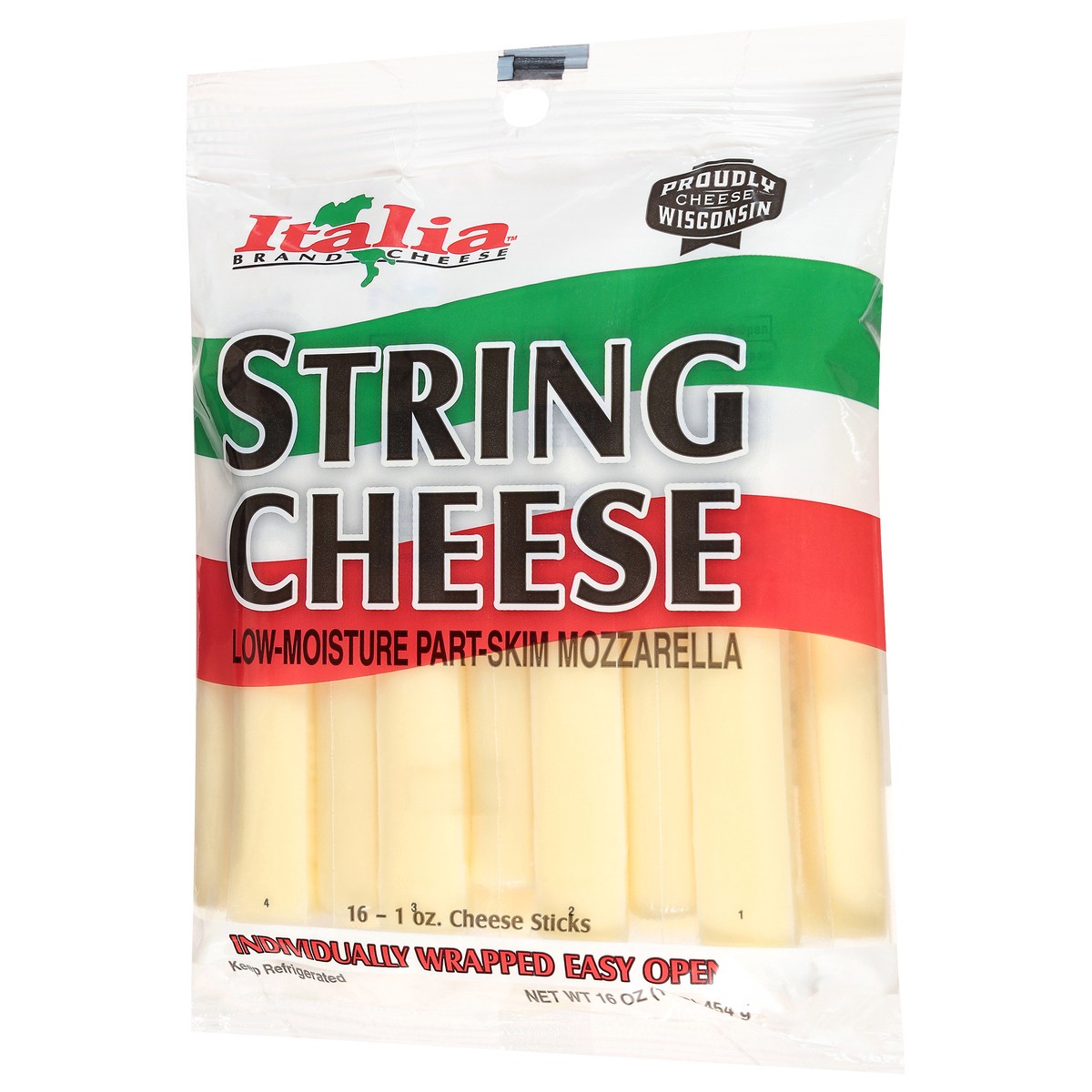 slide 3 of 4, Italia Brand Cheese Low-Moisture Part Skim Mozzarella String Cheese 16 - 1 oz Sticks, 16 oz