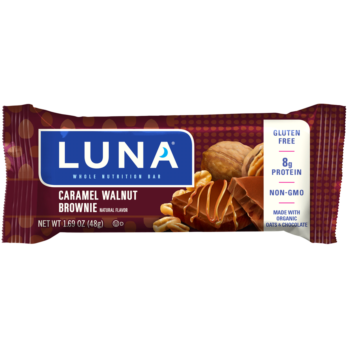 slide 1 of 8, Luna Dark Caramel Walnut Brownie Whole Nutrition Bar, 1.6 oz