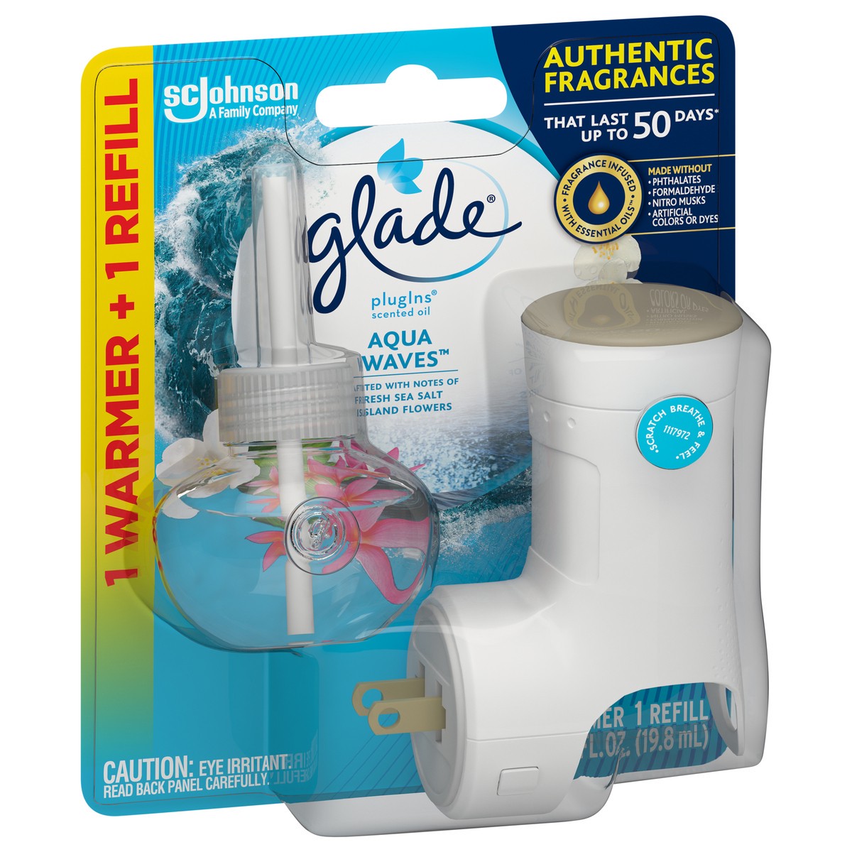 slide 3 of 6, Glade PlugIns Scented Oil Starter Kit, Air Freshener, Aqua Waves, 1.34 oz, 1 ct