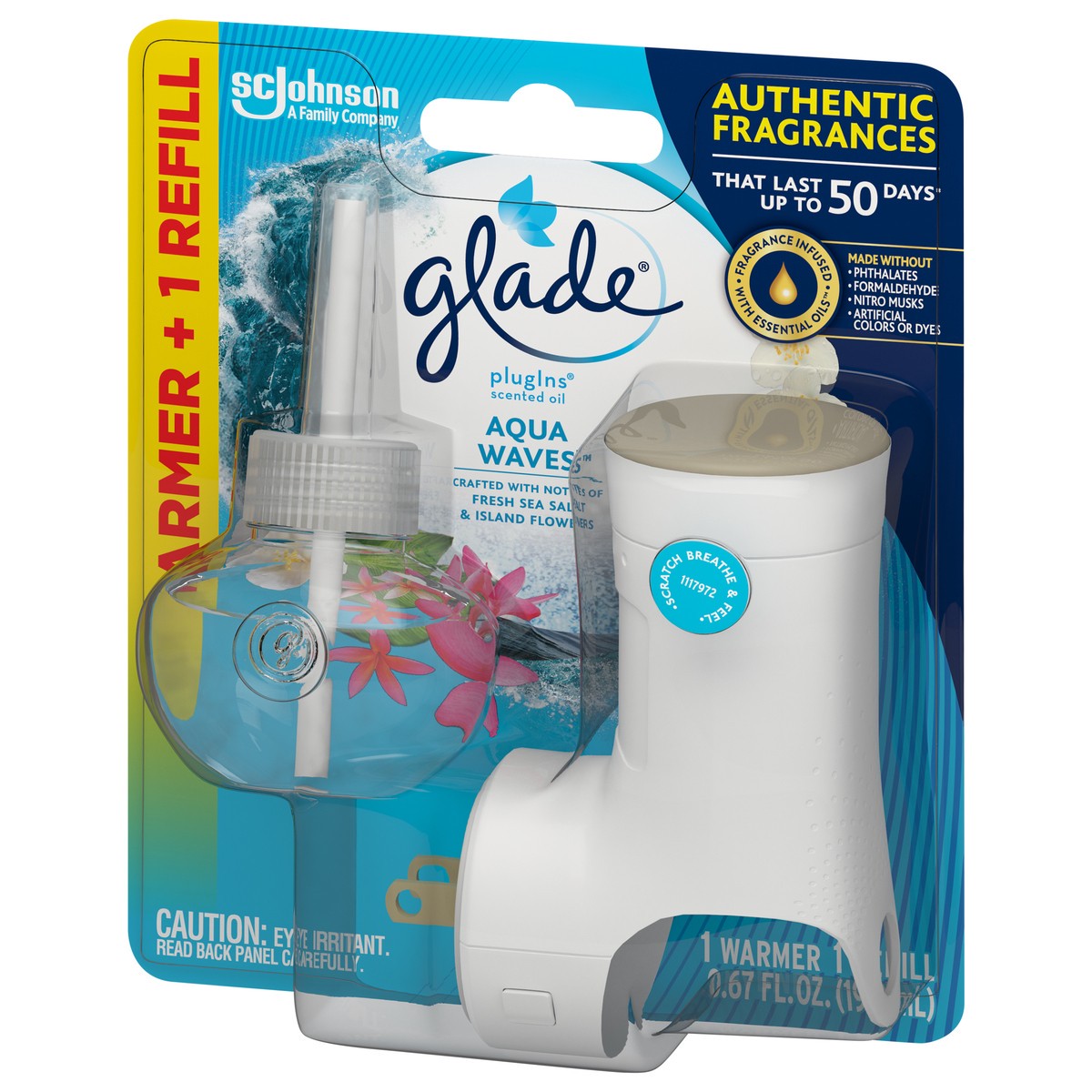 slide 2 of 6, Glade PlugIns Scented Oil Starter Kit, Air Freshener, Aqua Waves, 1.34 oz, 1 ct