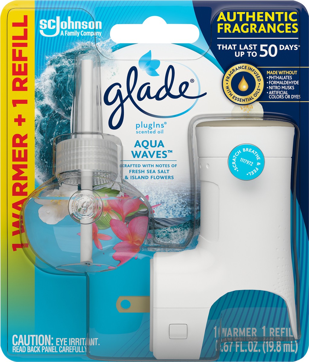 slide 6 of 6, Glade PlugIns Scented Oil Starter Kit, Air Freshener, Aqua Waves, 1.34 oz, 1 ct