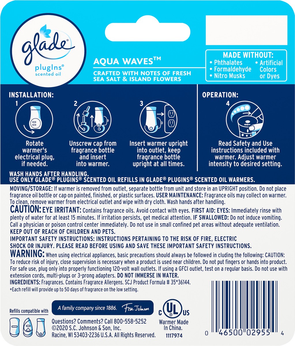 slide 5 of 6, Glade PlugIns Scented Oil Starter Kit, Air Freshener, Aqua Waves, 1.34 oz, 1 ct