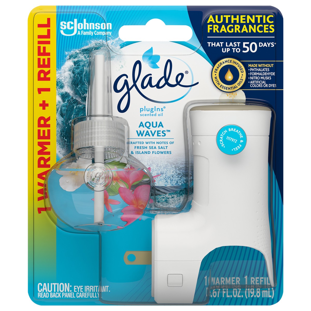 slide 4 of 6, Glade PlugIns Scented Oil Starter Kit, Air Freshener, Aqua Waves, 1.34 oz, 1 ct