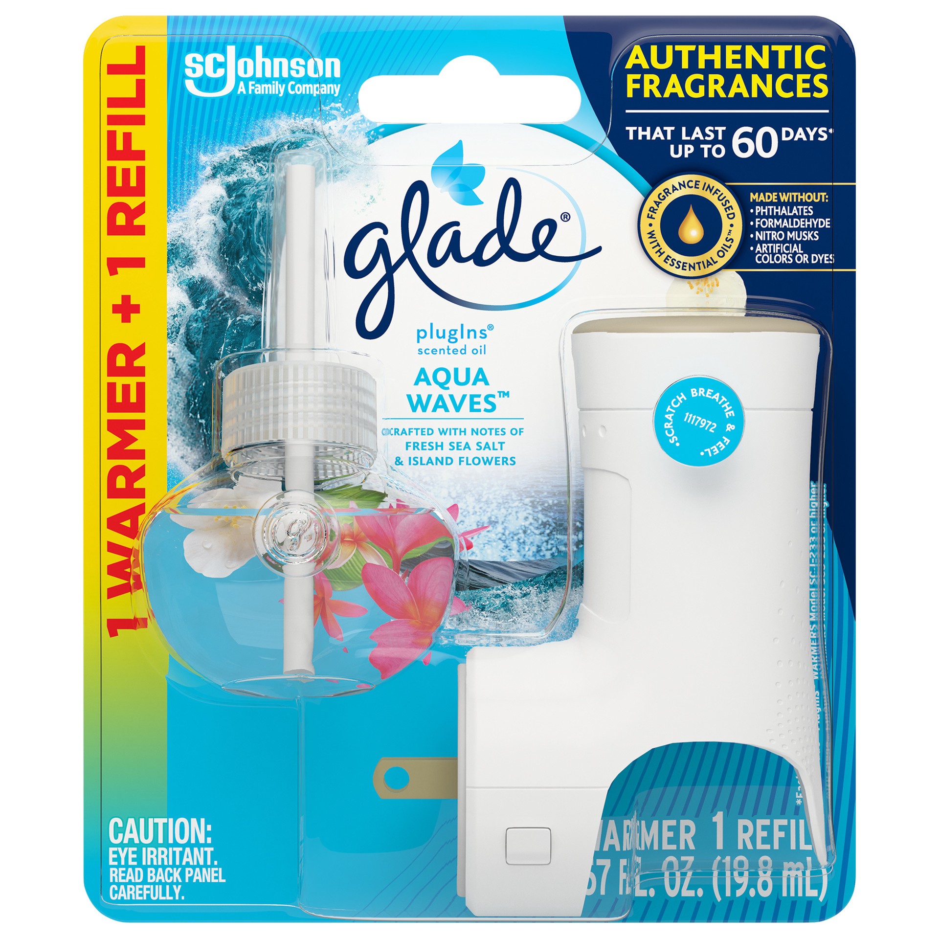 slide 1 of 6, Glade PlugIns Scented Oil Starter Kit, Air Freshener, Aqua Waves, 1.34 oz, 1 ct