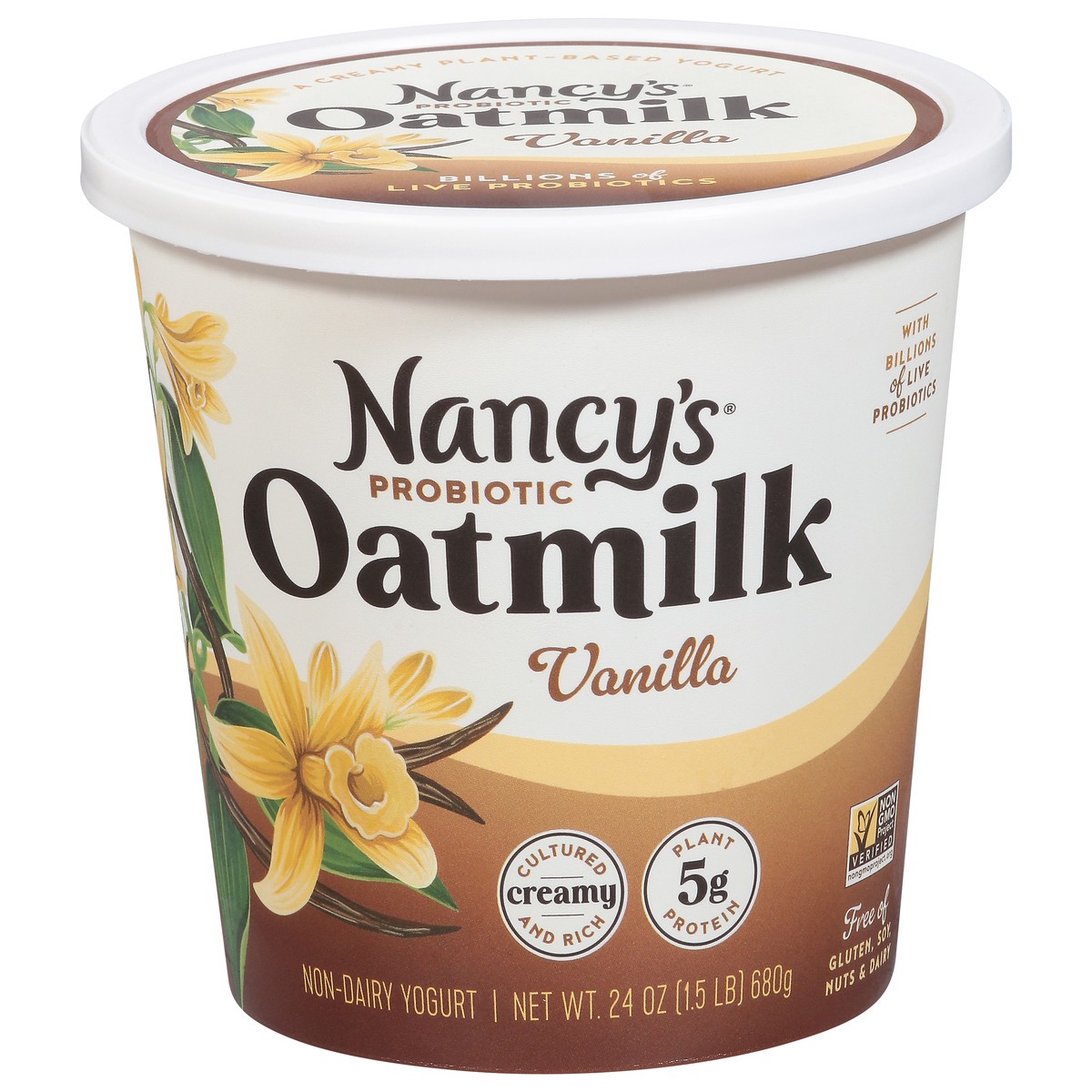 slide 11 of 13, Nancy's Probiotic Oatmilk Non-Dairy Vanilla Yogurt 24 oz, 24 oz