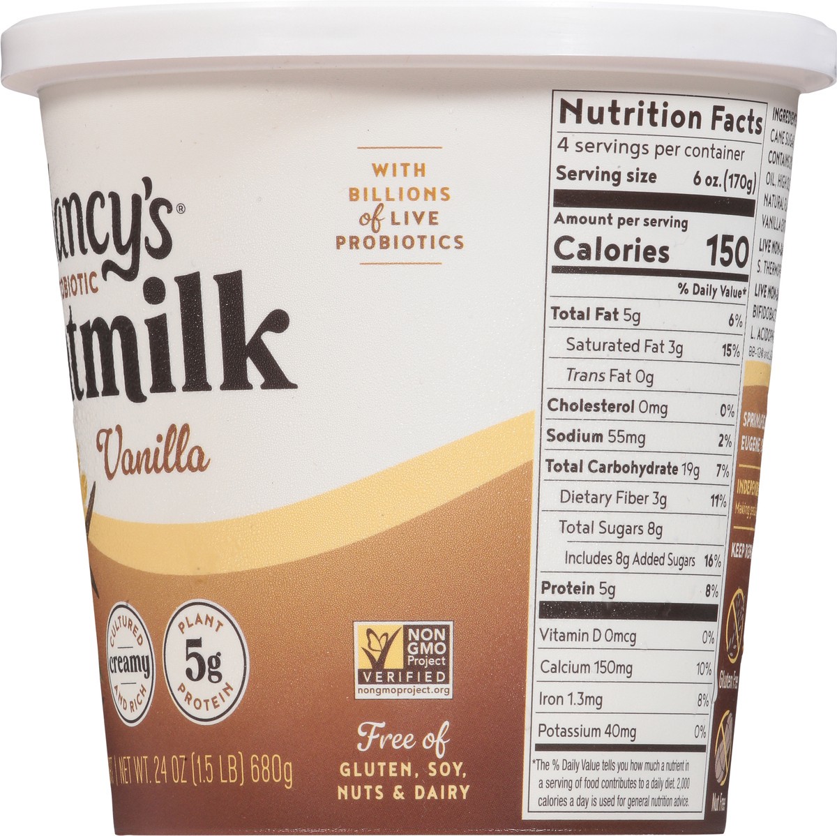 slide 8 of 13, Nancy's Probiotic Oatmilk Non-Dairy Vanilla Yogurt 24 oz, 24 oz