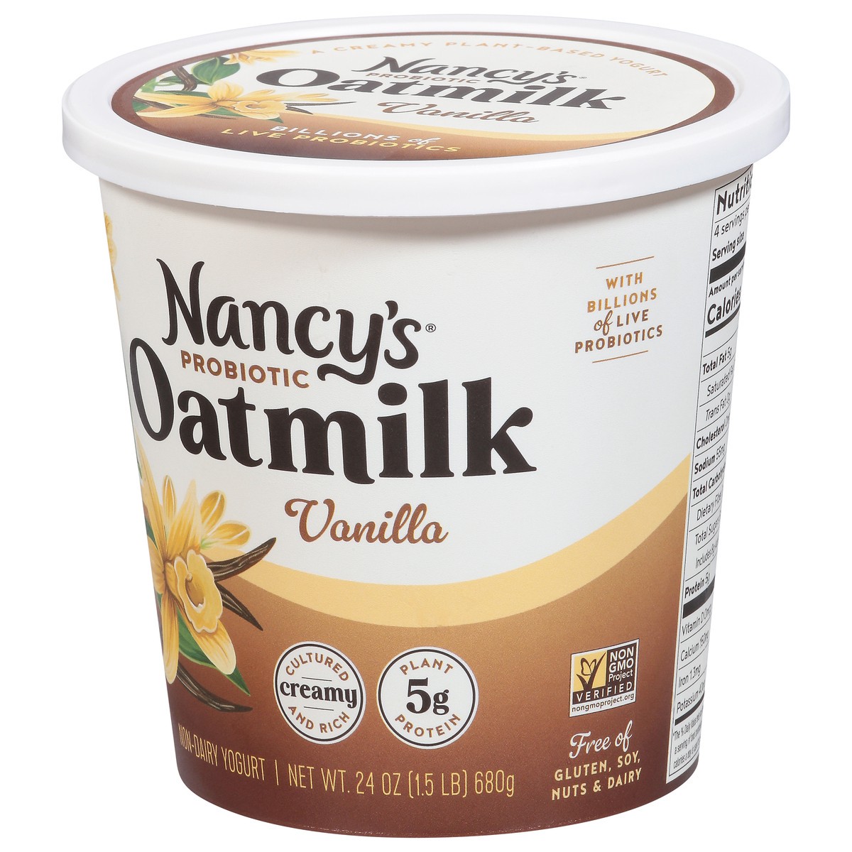 slide 7 of 13, Nancy's Probiotic Oatmilk Non-Dairy Vanilla Yogurt 24 oz, 24 oz