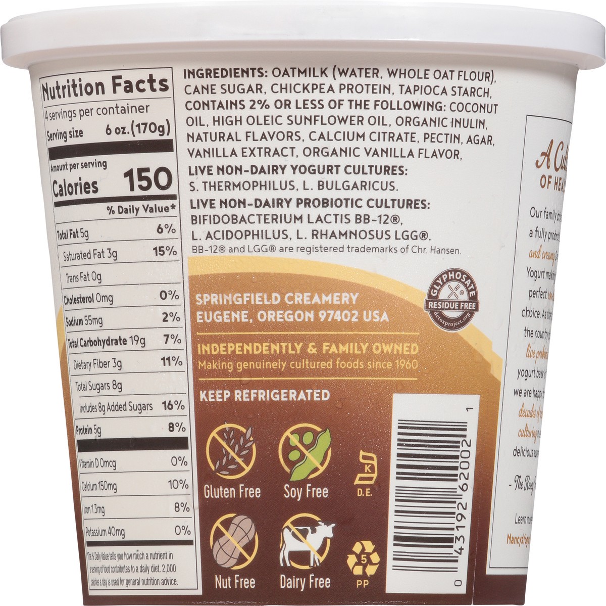 slide 12 of 13, Nancy's Probiotic Oatmilk Non-Dairy Vanilla Yogurt 24 oz, 24 oz