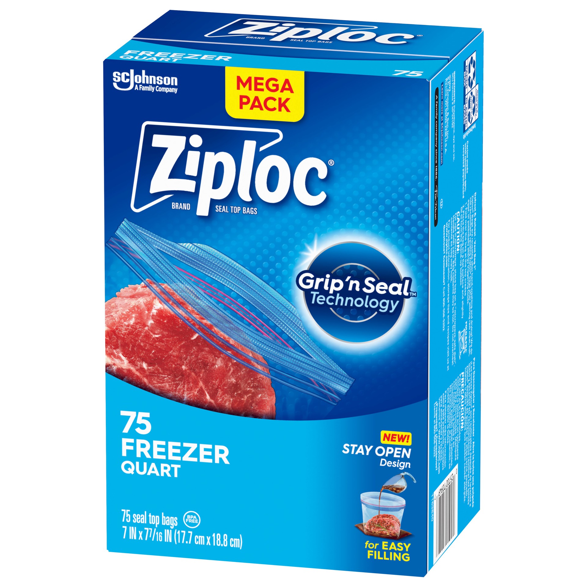 slide 3 of 5, Ziploc Quart Freezer Seal Top Bags 75 ea, 75 ct