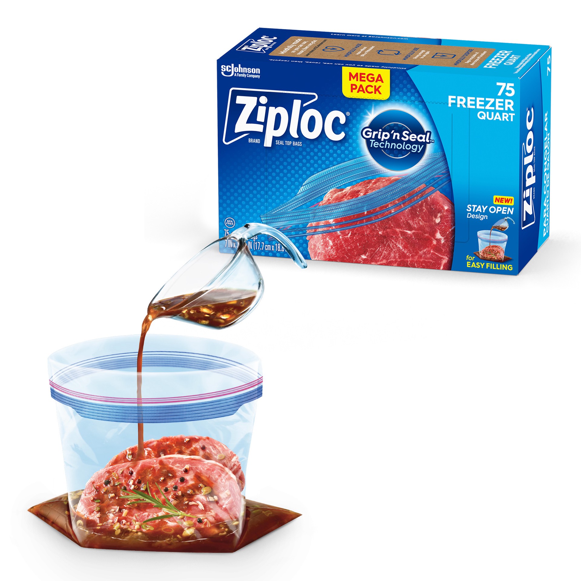slide 5 of 5, Ziploc Quart Freezer Seal Top Bags 75 ea, 75 ct