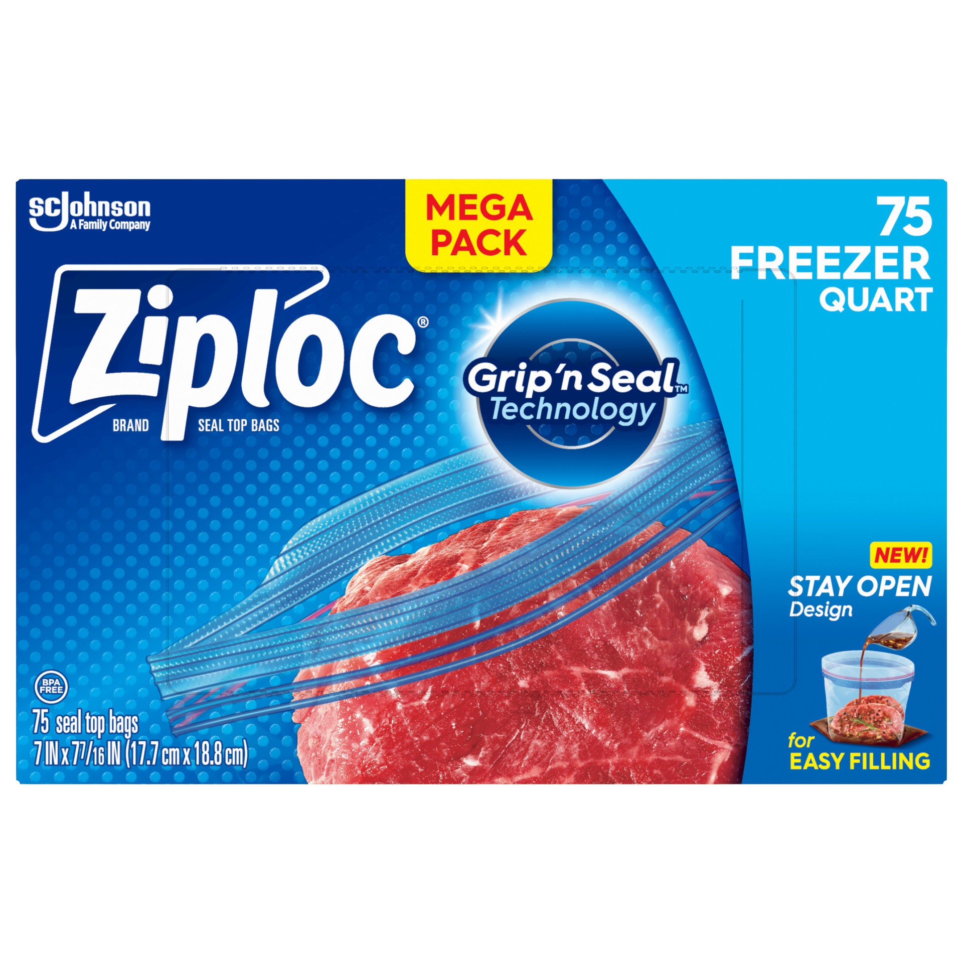 slide 4 of 5, Ziploc Quart Freezer Seal Top Bags 75 ea, 75 ct